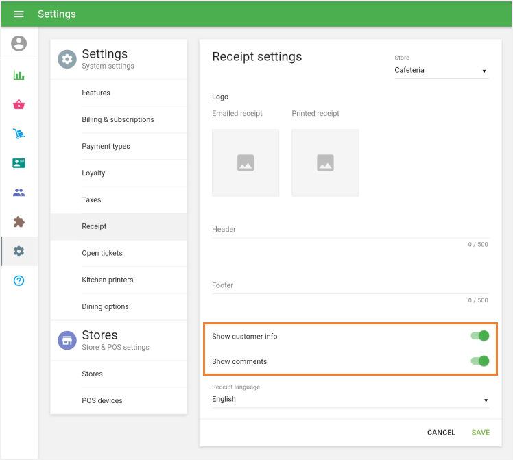 Print Notes on receipts Receipts Loyverse Town